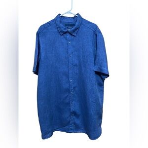 Perry Ellis XLT Mens Blue 100% Linen Short Sleeve Shirt.